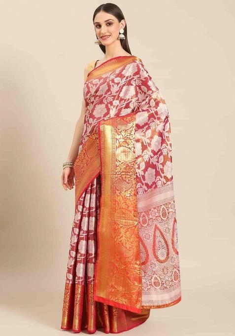Pink Woven Design Tissue Silk Saree
