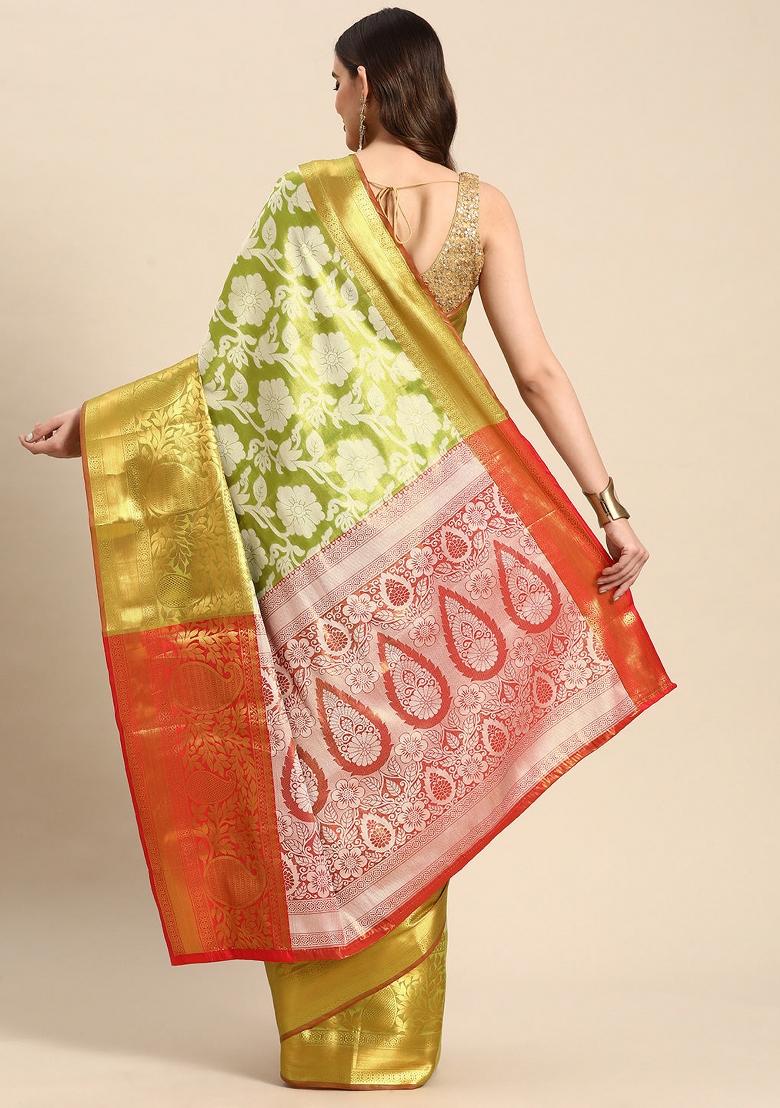 Green Woven Design Tissue Silk Saree