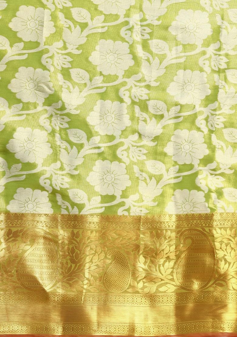 Green Woven Design Tissue Silk Saree