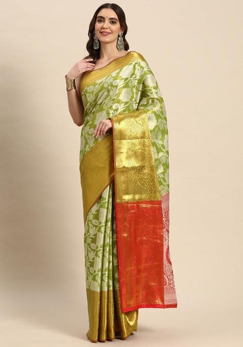 Green Woven Design Tissue Silk Saree