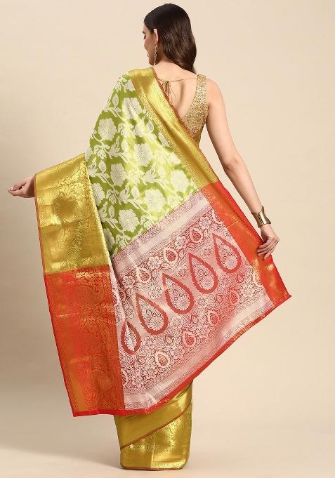 Green Woven Design Tissue Silk Saree