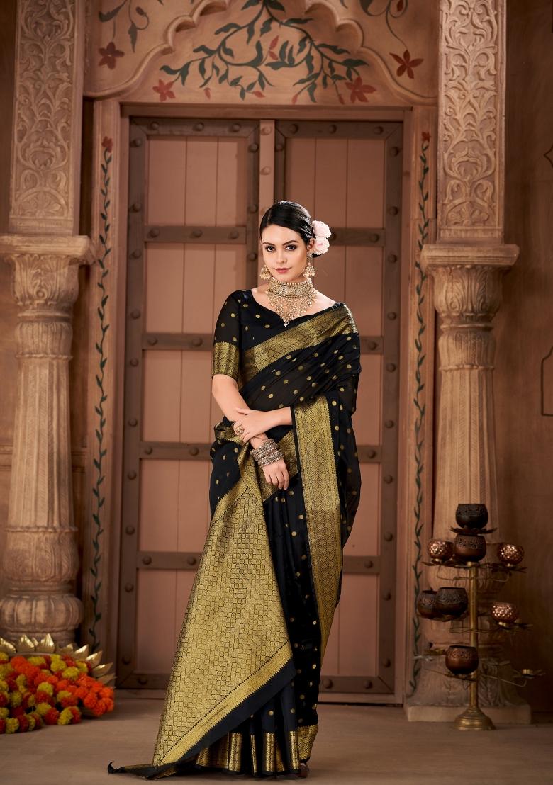 Black Woven Design Pure Silk Saree