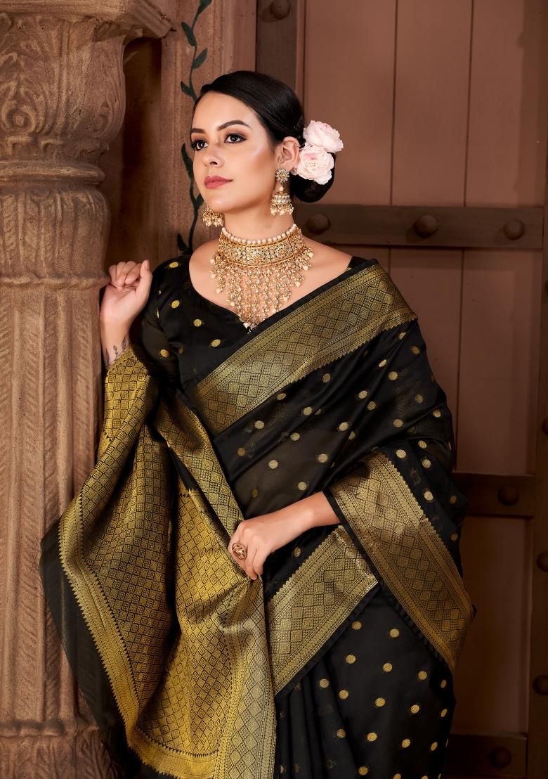 Black Woven Design Pure Silk Saree
