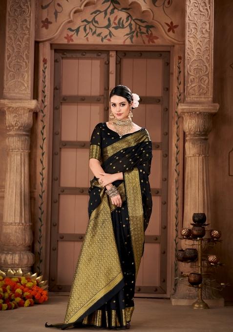 Black Woven Design Pure Silk Saree