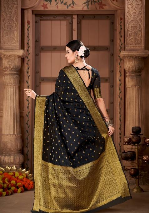 Black Woven Design Pure Silk Saree
