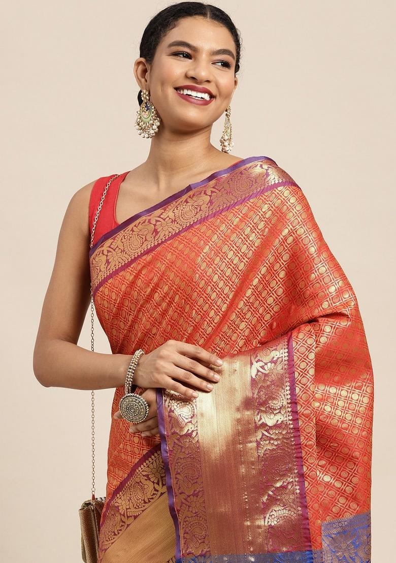 Red Woven Design Pure Silk Saree