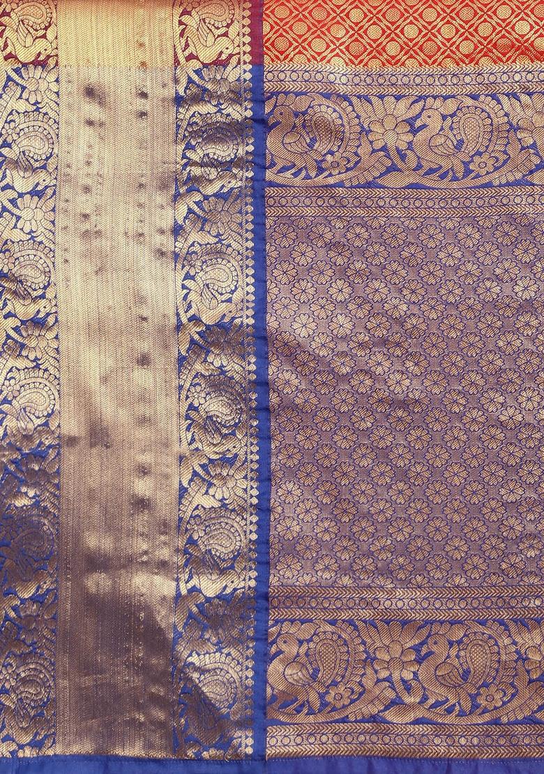 Red Woven Design Pure Silk Saree