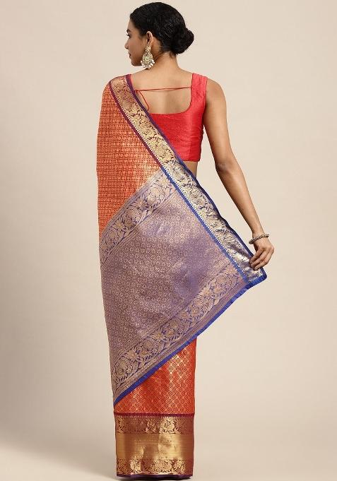 Red Woven Design Pure Silk Saree