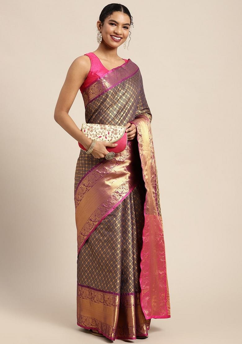 Navy Blue Woven Design Pure Silk Saree