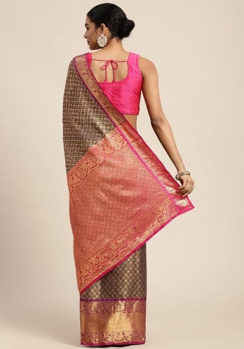 Navy Blue Woven Design Pure Silk Saree