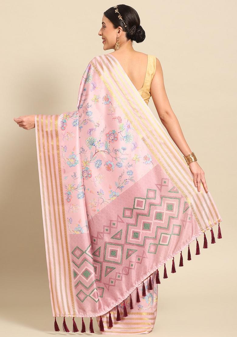 Pink Printed Art Silk Saree