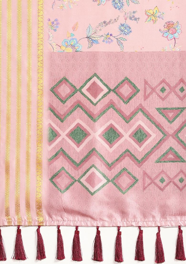 Pink Printed Art Silk Saree