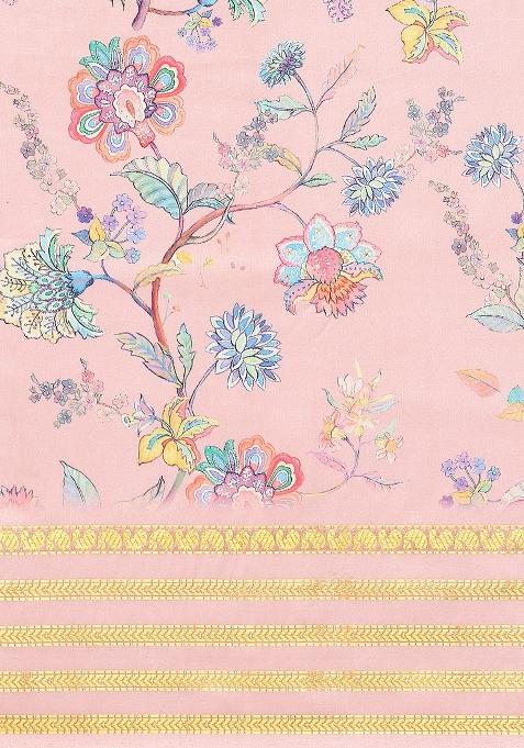 Pink Printed Art Silk Saree