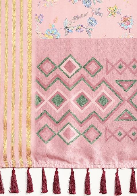Pink Printed Art Silk Saree