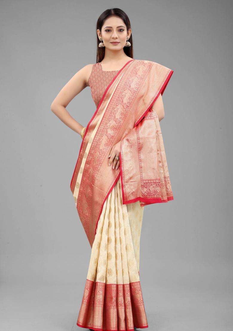 White Woven Design Pure Silk Saree