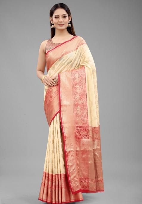 White Woven Design Pure Silk Saree