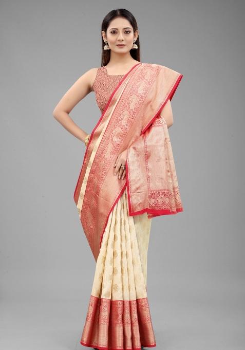 White Woven Design Pure Silk Saree