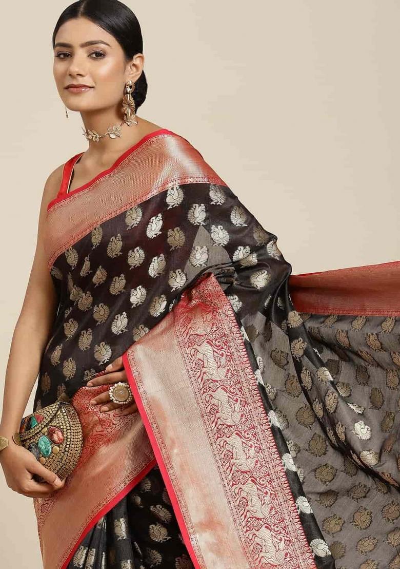 Black Woven Design Pure Silk Saree