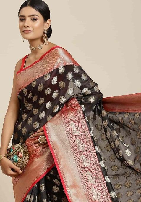 Black Woven Design Pure Silk Saree