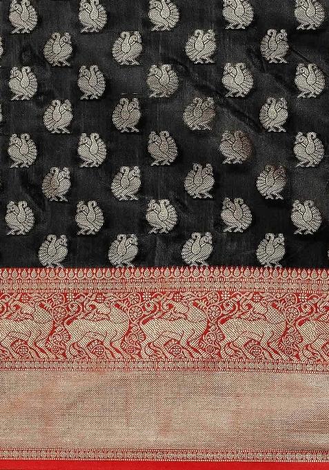 Black Woven Design Pure Silk Saree