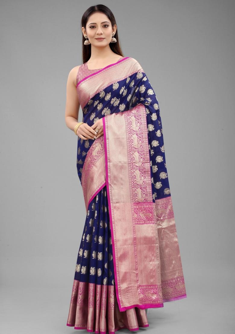 Blue Woven Design Pure Silk Saree