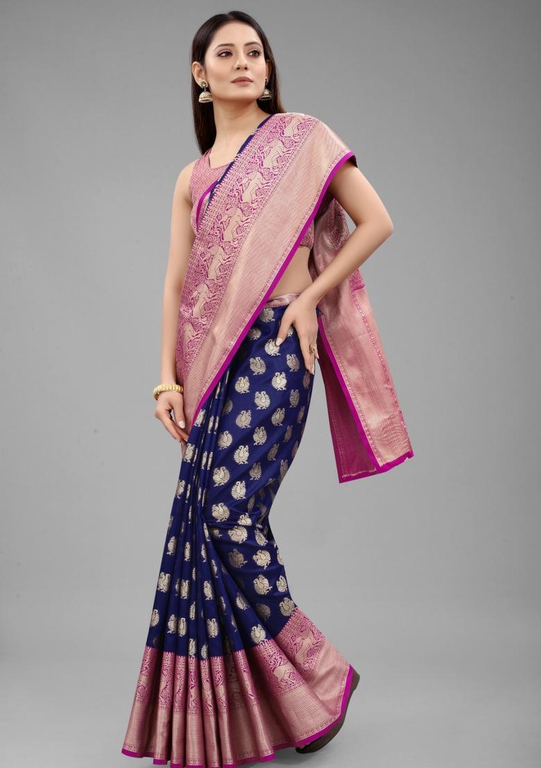 Blue Woven Design Pure Silk Saree
