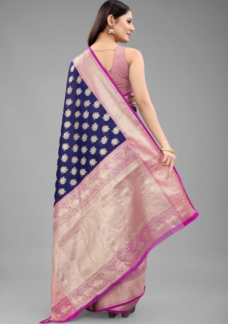 Blue Woven Design Pure Silk Saree