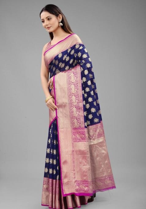 Blue Woven Design Pure Silk Saree
