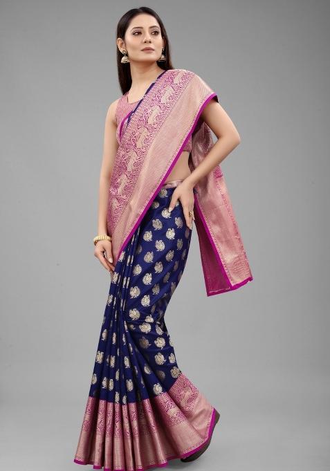 Blue Woven Design Pure Silk Saree