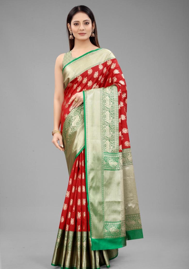 Red Woven Design Pure Silk Saree