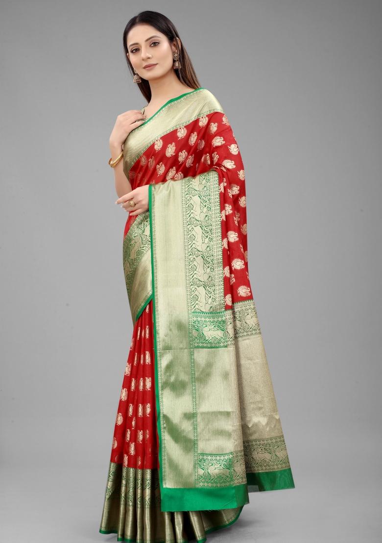 Red Woven Design Pure Silk Saree
