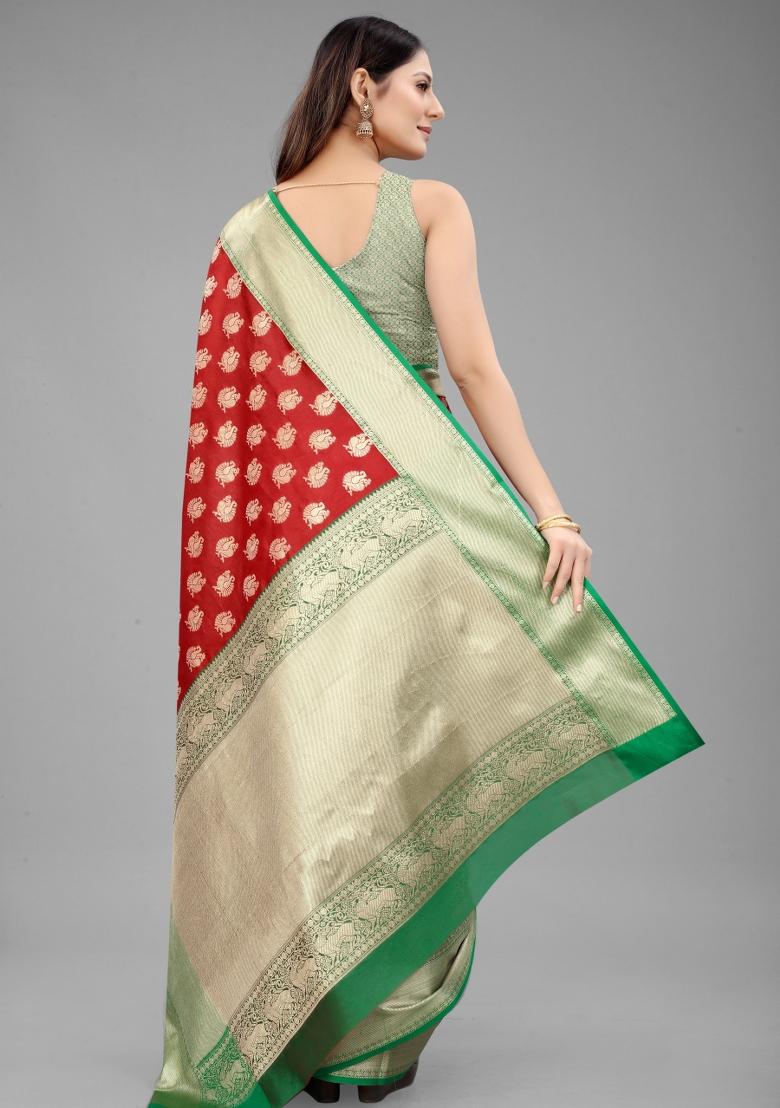 Red Woven Design Pure Silk Saree