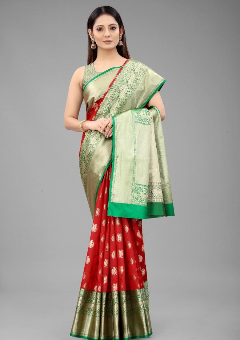 Red Woven Design Pure Silk Saree
