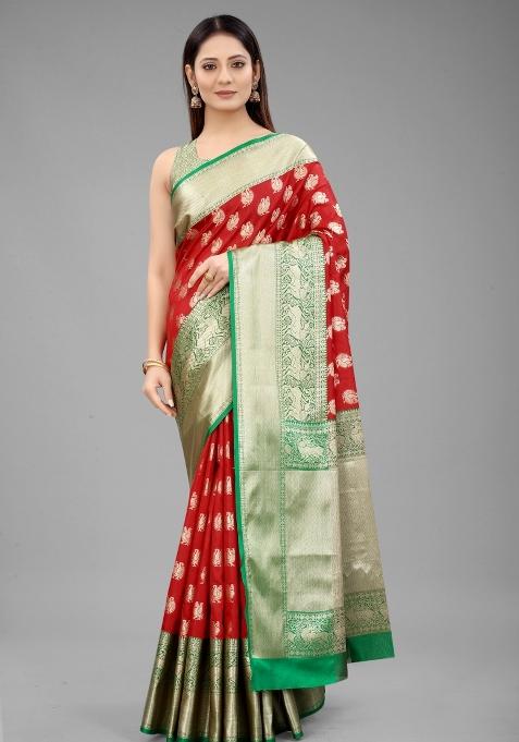 Red Woven Design Pure Silk Saree
