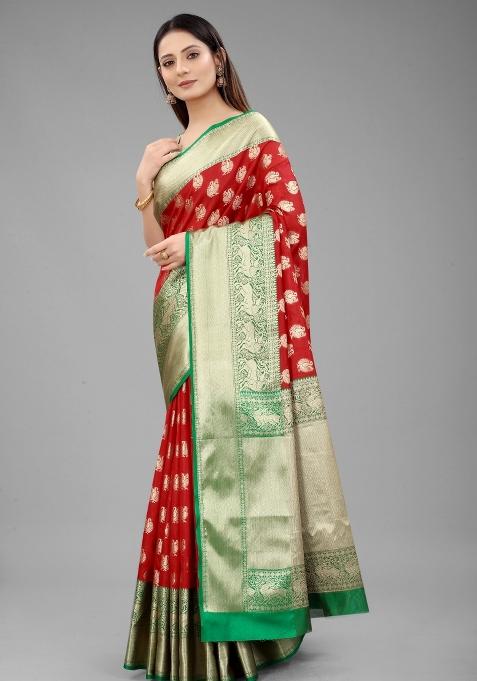 Red Woven Design Pure Silk Saree