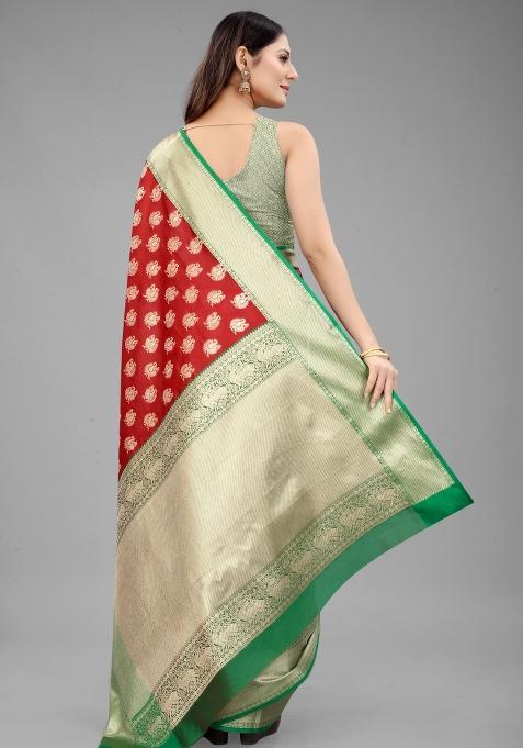 Red Woven Design Pure Silk Saree