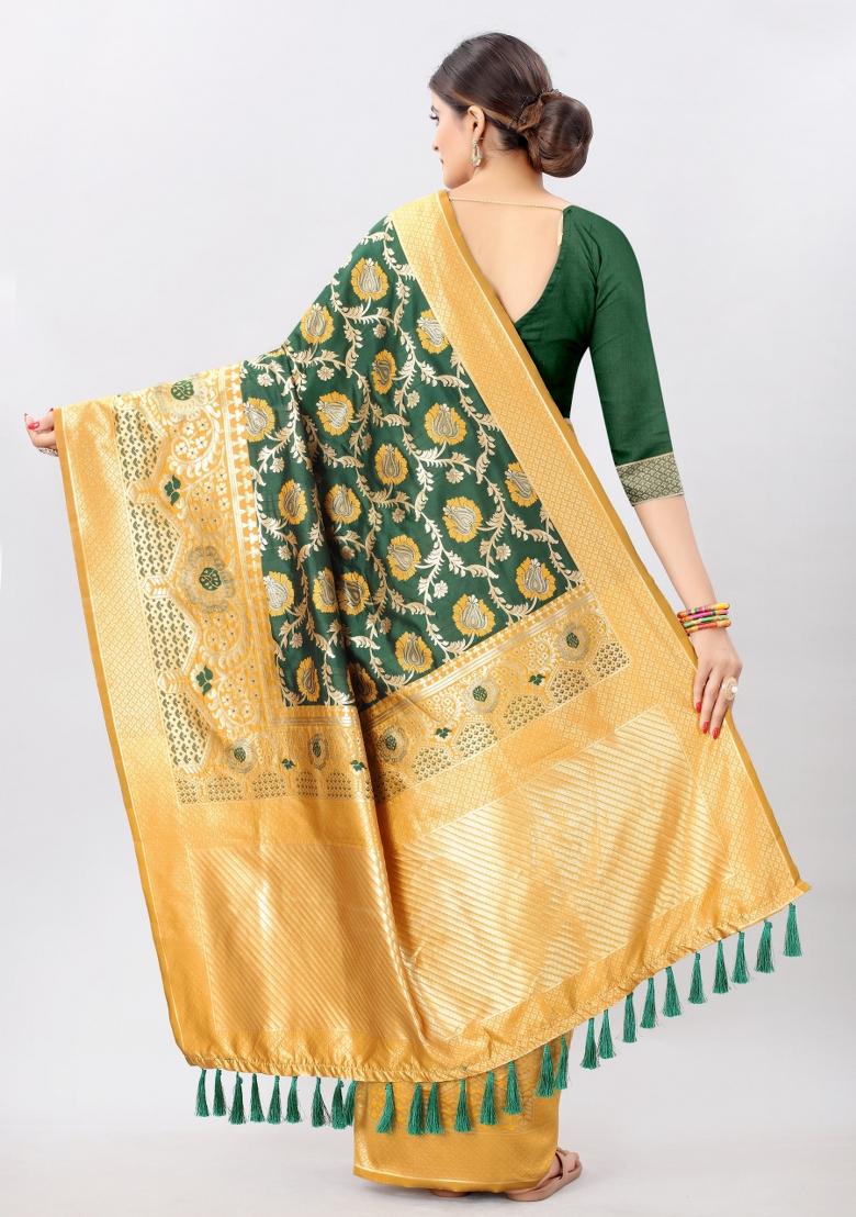 Mustard Embellished Pure Silk Saree