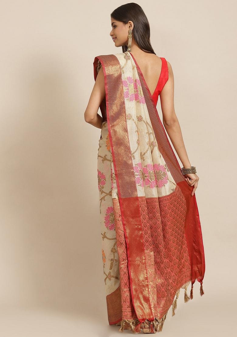 Beige Woven Design Tusser Silk Saree