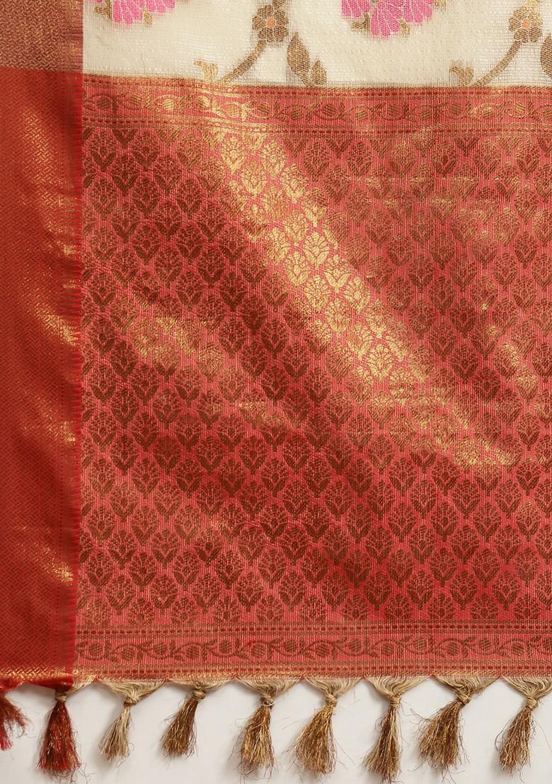 Beige Woven Design Tusser Silk Saree