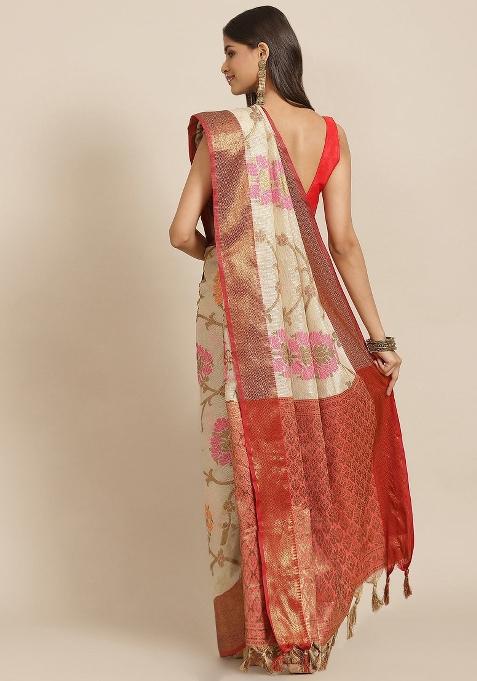 Beige Woven Design Tusser Silk Saree
