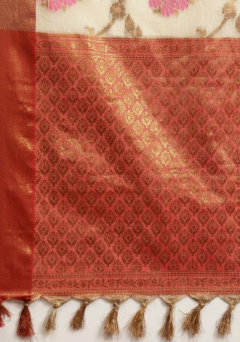 Beige Woven Design Tusser Silk Saree