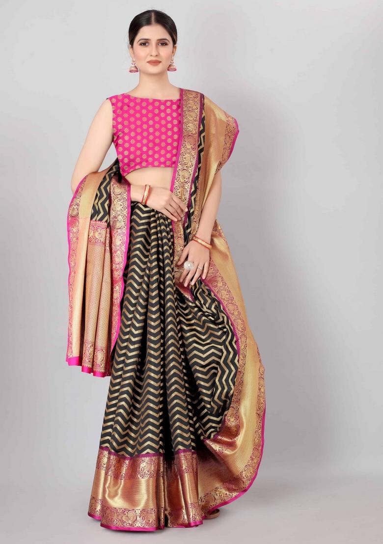Black Woven Design Silk Blend Saree