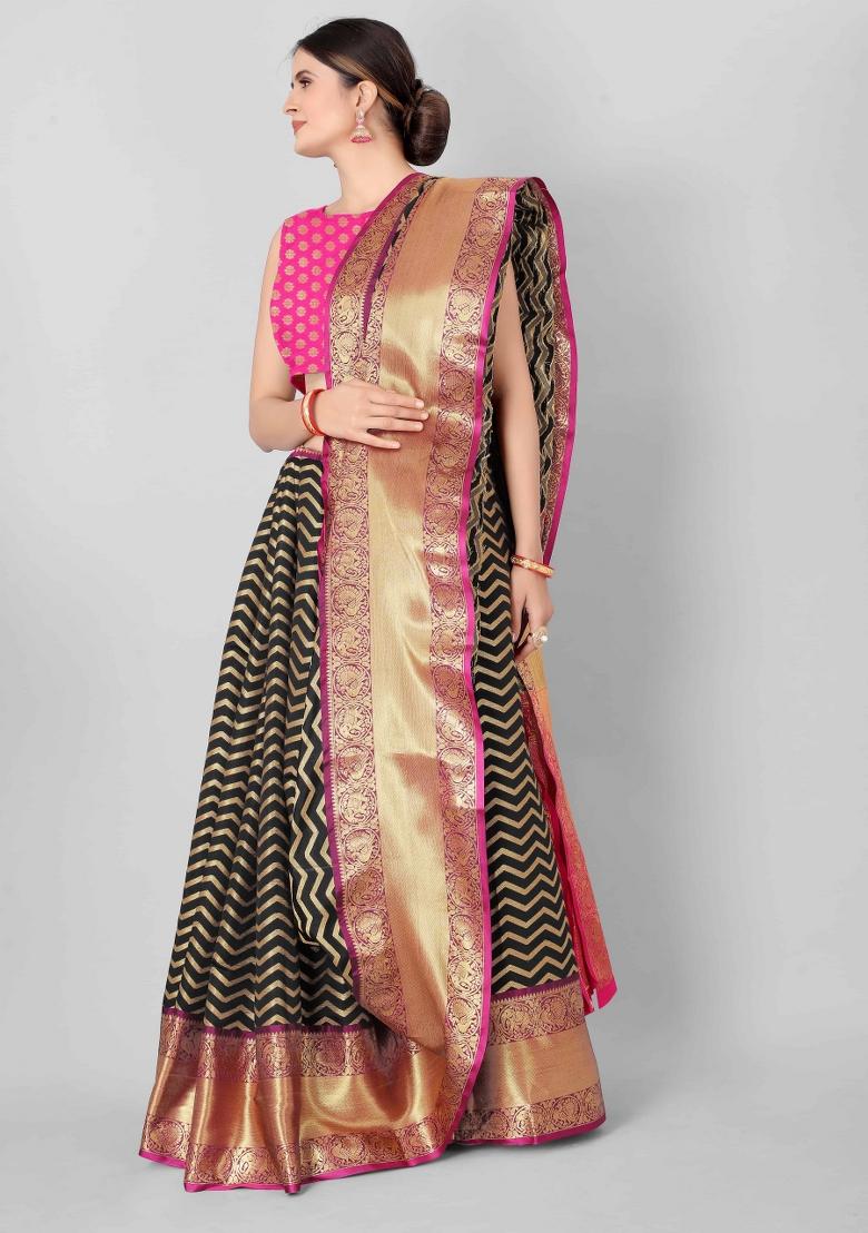 Black Woven Design Silk Blend Saree