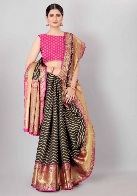 Black Woven Design Silk Blend Saree