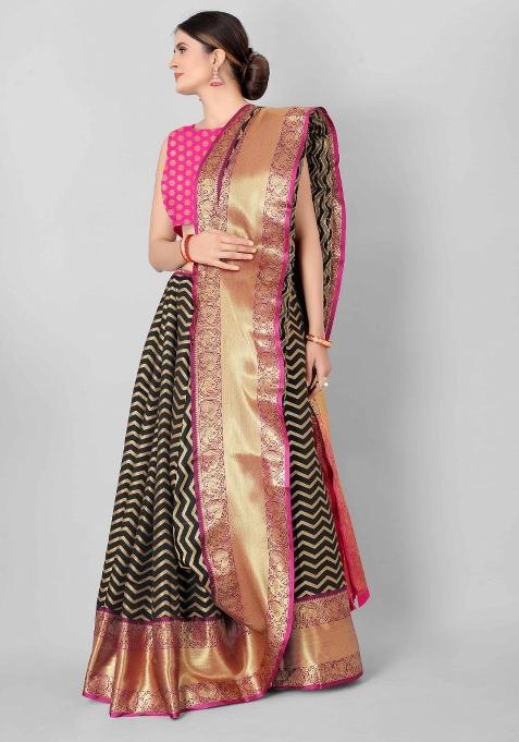 Black Woven Design Silk Blend Saree