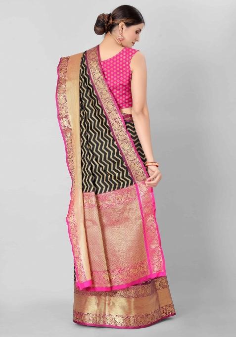 Black Woven Design Silk Blend Saree