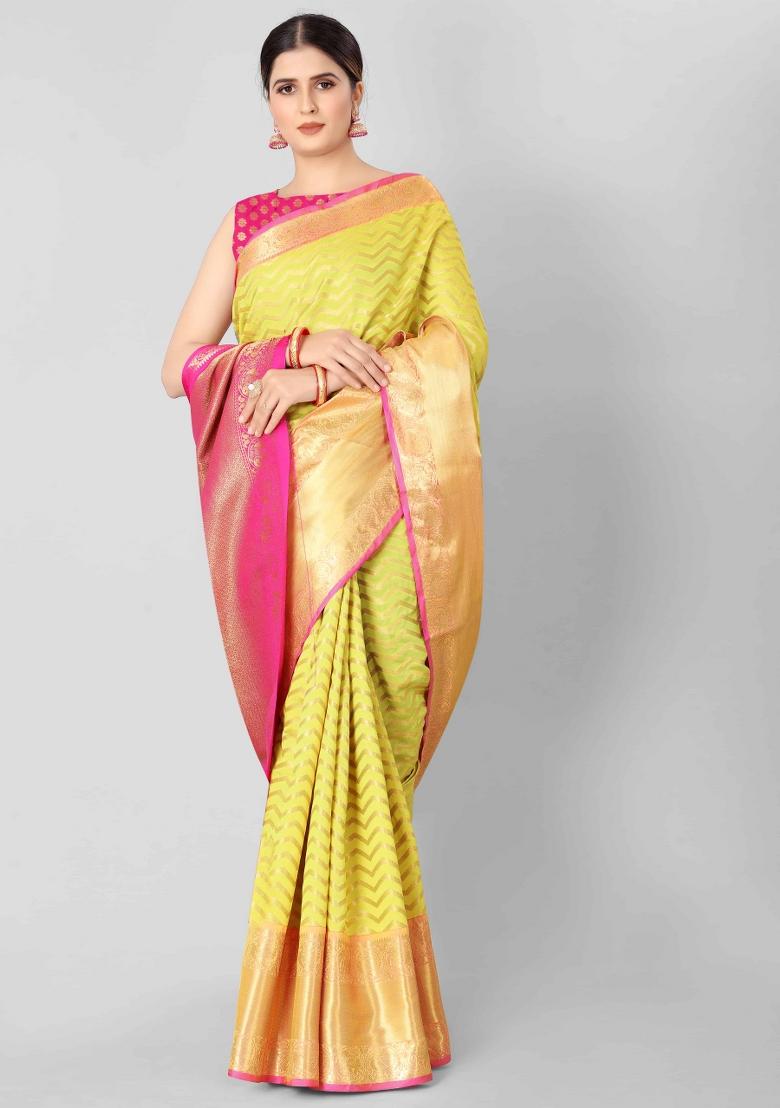Yellow Woven Design Silk Blend Saree