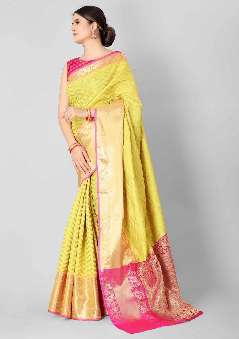 Yellow Woven Design Silk Blend Saree