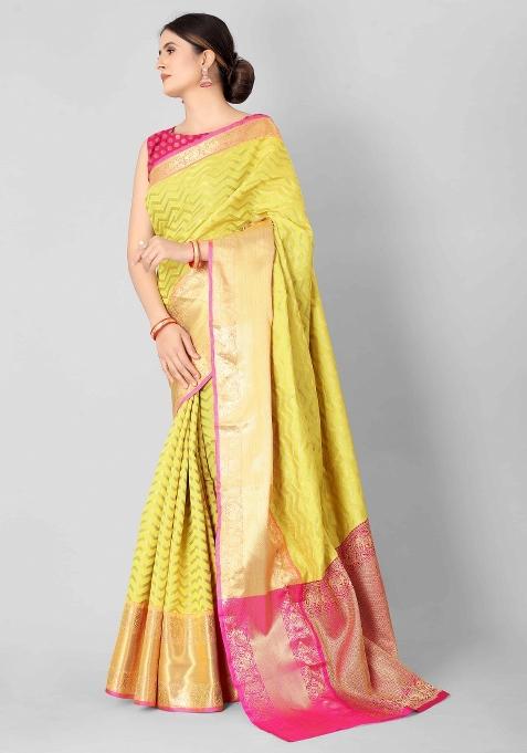 Yellow Woven Design Silk Blend Saree