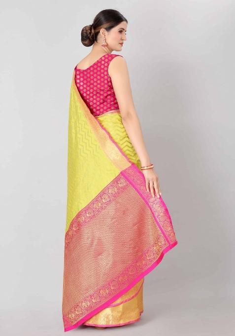 Yellow Woven Design Silk Blend Saree